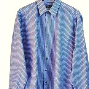 JA John Ashford Easy care Men’s Blue striped button down dress shirt